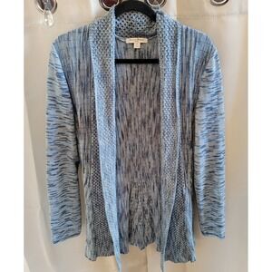 Studio Works Womens Cardigan Petite XL Blue Crochet‎ Knit Long Boho Artsy 16042x
